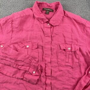 Tommy Bahama Shirt Womens Medium Pink Linen Button Up Long Sleeve Pockets Casual